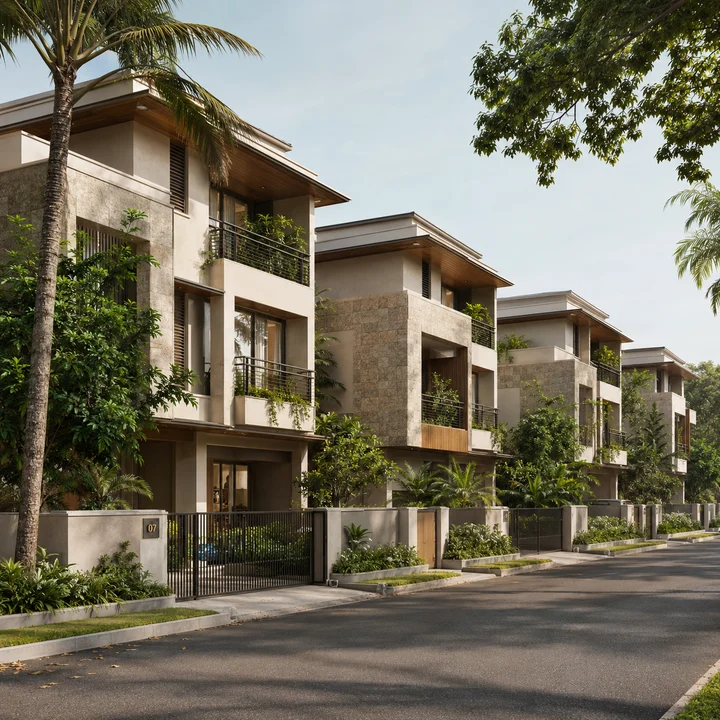 Urban Oasis indicative street-side elevation of a row of flat-roofed ground-plus-two villas, within the filed 11 metre height cap